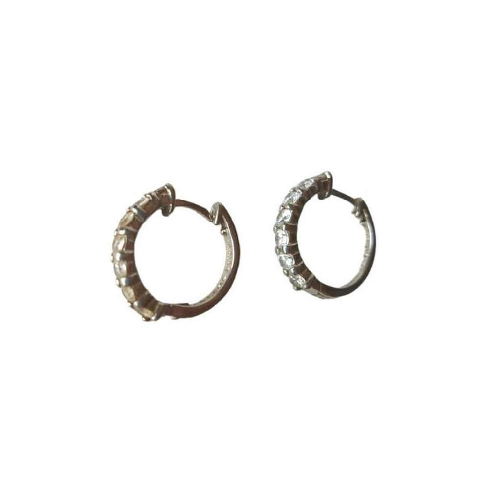 Vintage Sterling Silver 925 Round CZ Hoops Huggie Earrings Small Circle ES1